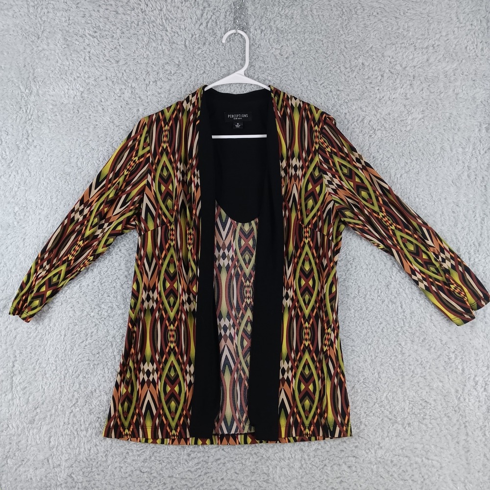 Perceptions New York Womens 2 Piece Set Geometric Print Cardigan Tank Top Size 8